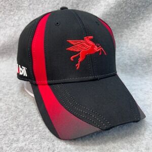Mobil Oil Red Pegasus Mens Black Baseball Cap Racing Hook Loop OSFM